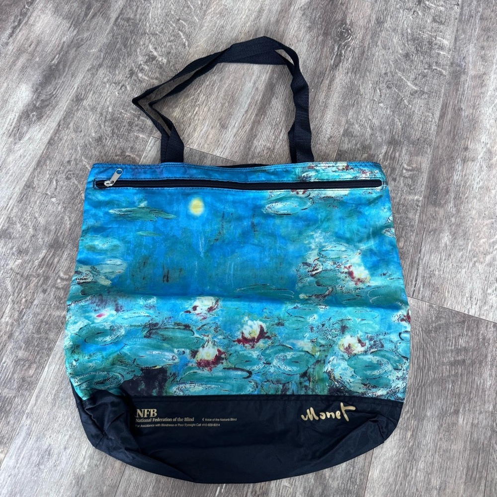 Monet Blue and Teal Waterlilies Art Nylon Shoulder Tote